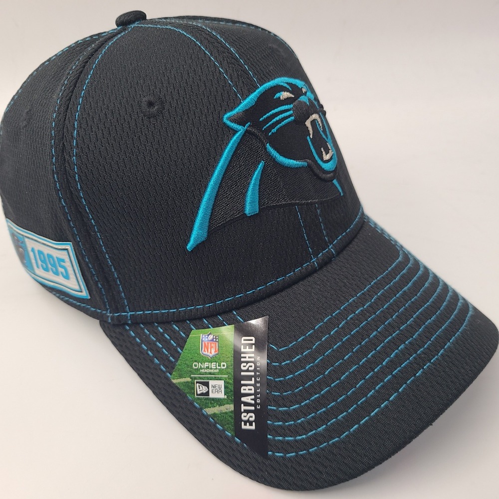 Carolina Panthers Hat Fitted S-M New Era 39Thirty Black Blue NFL 100 1995 Logo